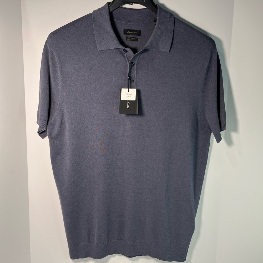 Porter & Ash Short Sleeve Full Fashion Knit 3 button Viscose Blend Polo Sweater